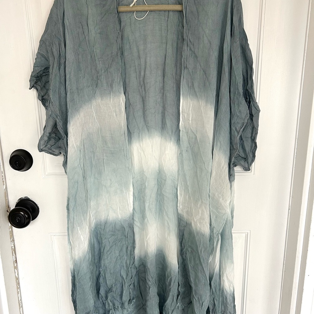 Tie-Dye Open Front Kimono cover up in Slate and Cream
